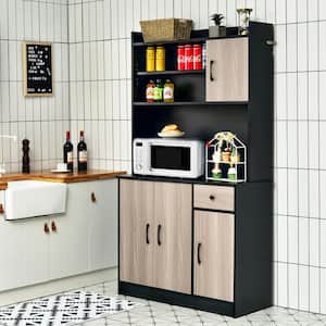 71 in. H Black Kitchen Pantry Dining Hutch Storage Cabinet with Buffet Cupboard