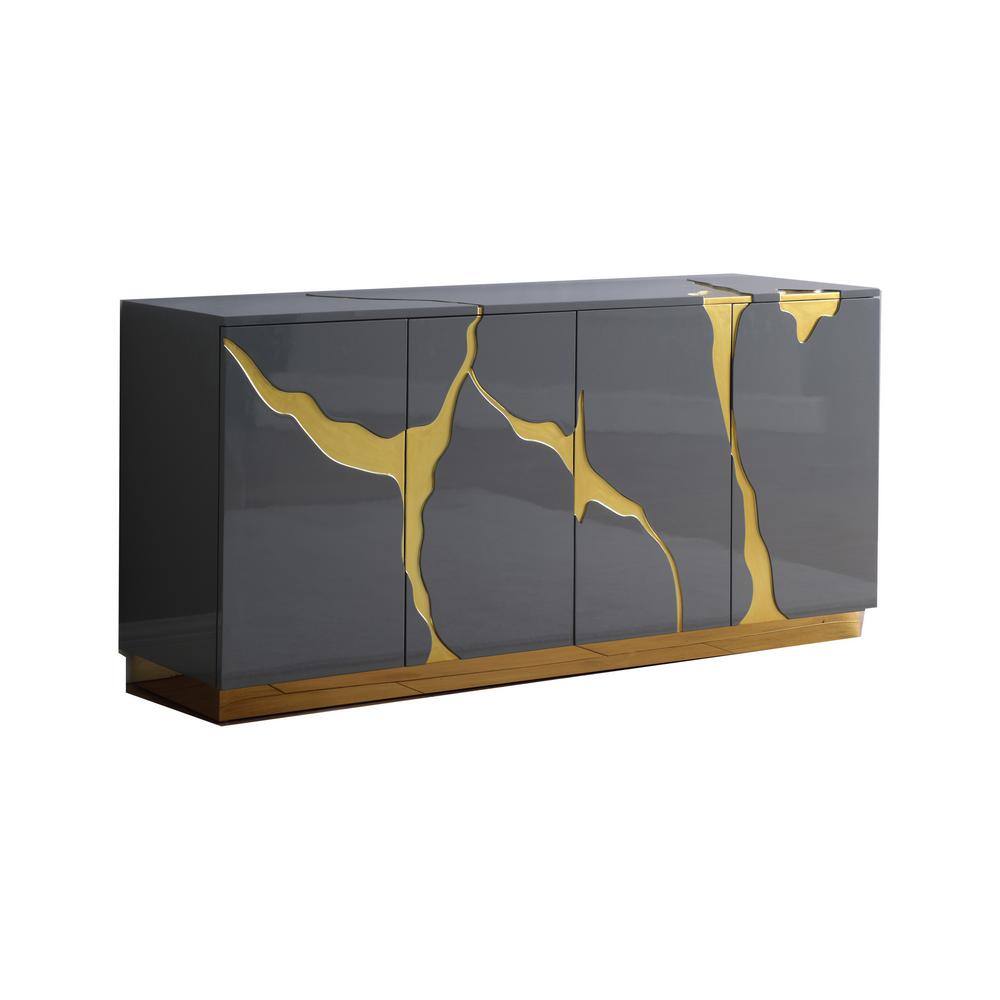 Domitianus 66" Grey Lacquer with Gold Accents Sideboard