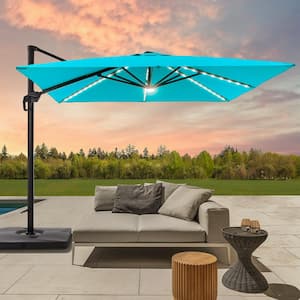 Lake Blue Premium 10x10 ft. LED Cantilever Patio Umbrella with 360° Rotation and Infinite Canopy Angle Adjustment
