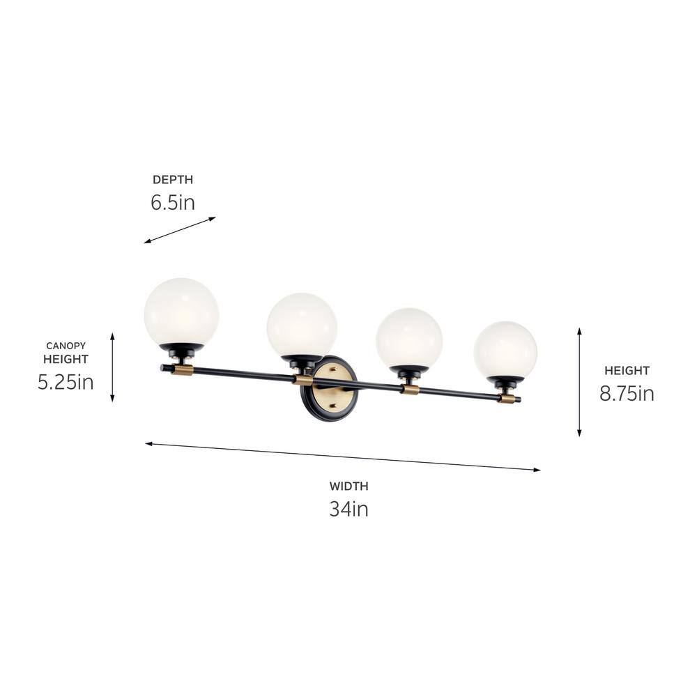 Benno 34" Black and Bronze 4-Light Vanity with Opal Glass