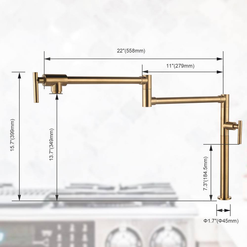 Brushed Gold Double Handle Deck Mounted Pot Filler Faucet