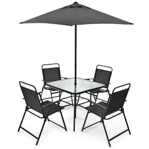 6-Piece Metal Folding Dining Set, Patio Table, Patio Folding Chair, Patio Umbrella, Patio Dining Set, Outdoor Dining Set