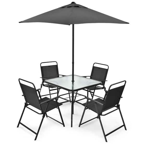 Cisvio 6-Piece Metal Folding Dining Set, Patio Table, Patio Folding Chair, Patio Umbrella, Patio Dining Set, Outdoor Dining Set