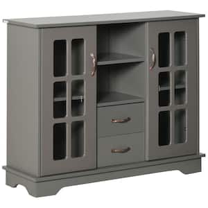 Grey Modern Sideboard Storage Console with Glass Door and Storage-Drawer