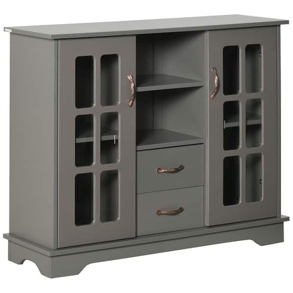 HOMCOM Grey Modern Sideboard Storage Console with Glass Door and Storage-Drawer