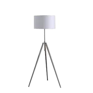 64 in. Silver One 1-Way (On/Off) Tripod Floor Lamp for Living Room with Cotton Empire Shade