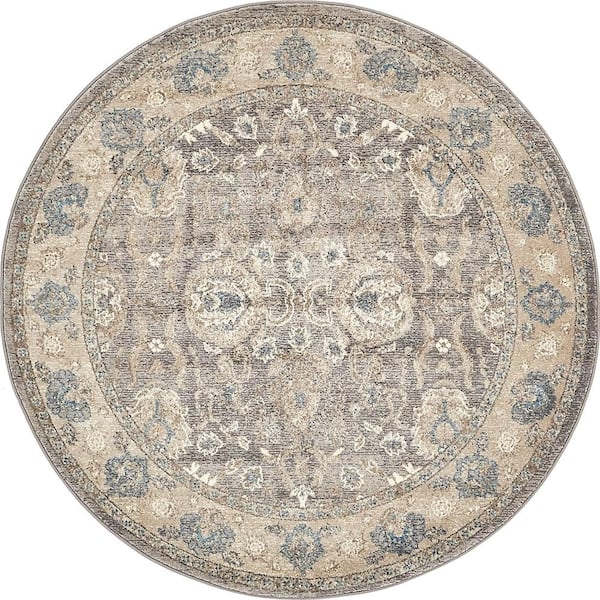 Unique Loom Salzburg Gaisberg Gray 5' 0 x 5' 0 Round Rug