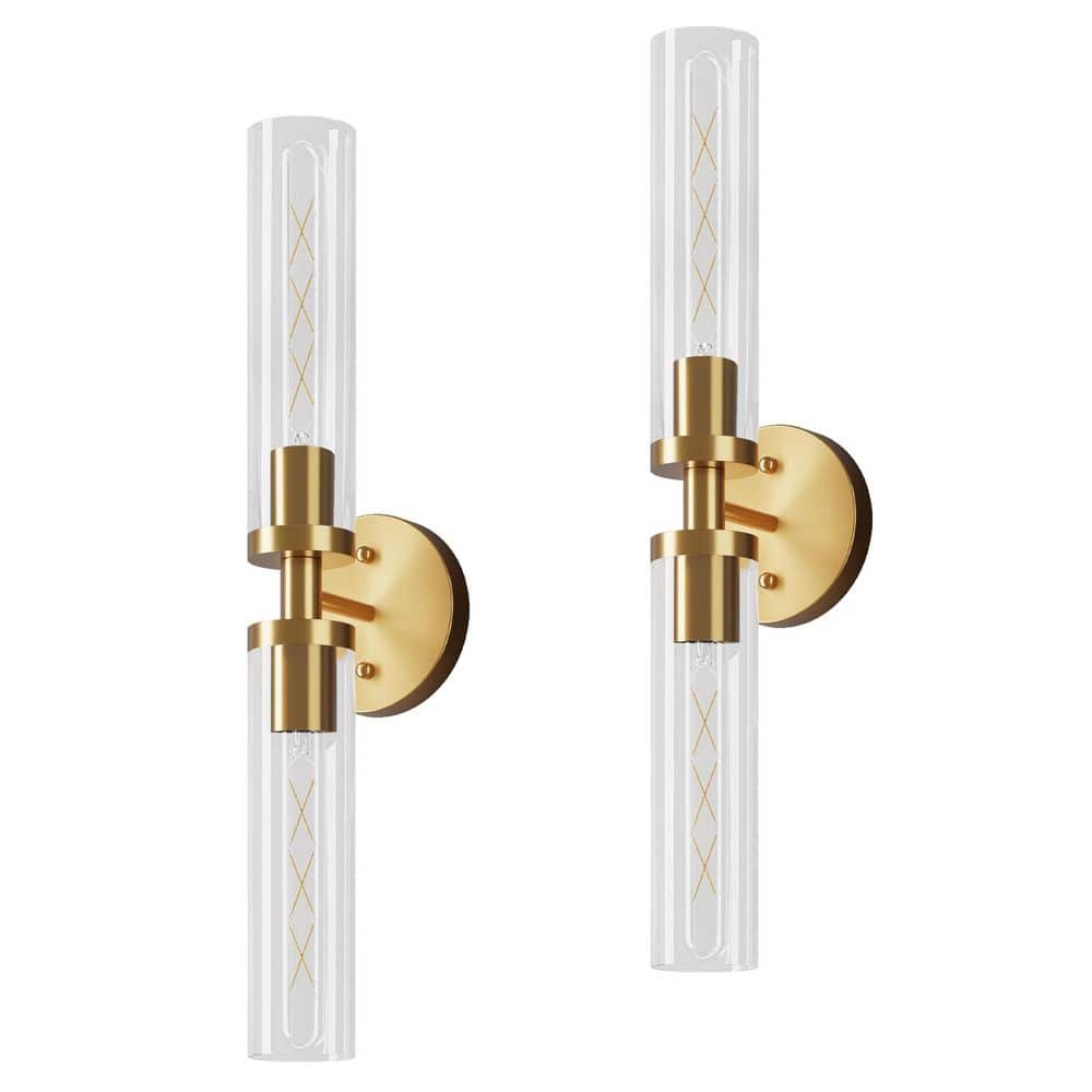 2-Light Gold Modern Wall Sconce Up and Down Wall Mount Light with Clear Glass Shade (2-Pack) price history on PriceWatchPro