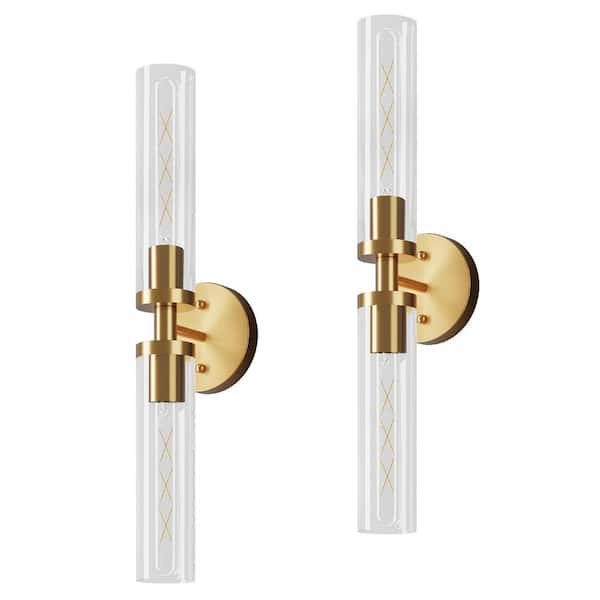 2-Light Gold Modern Wall Sconce Up and Down Wall Mount Light with Clear Glass Shade (2-Pack)