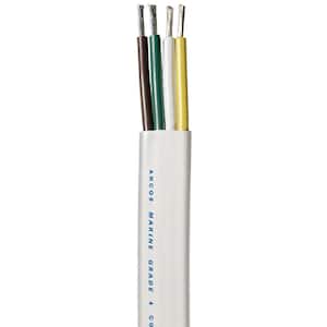 Tinned Copper Flat Trailer Cable White/Green/Yellow Black With White Jacket 16/4 x 100 ft.