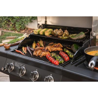 4-Burner Propane Gas Grill in Black with Side Burner and Stainless Steel Main Lid