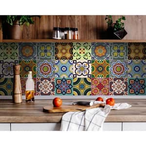 8 in. Green Auguri Flora Peel And Stick Removable Tiles