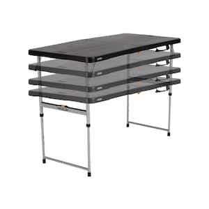 4 ft. One Hand Adjustable Height Fold-in-Half Table; Black