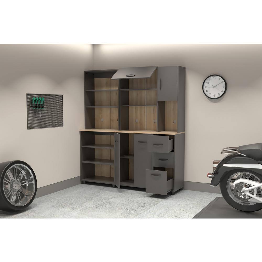 Freestanding Gray Utility Storage Cabinet with Adjustable Shelves