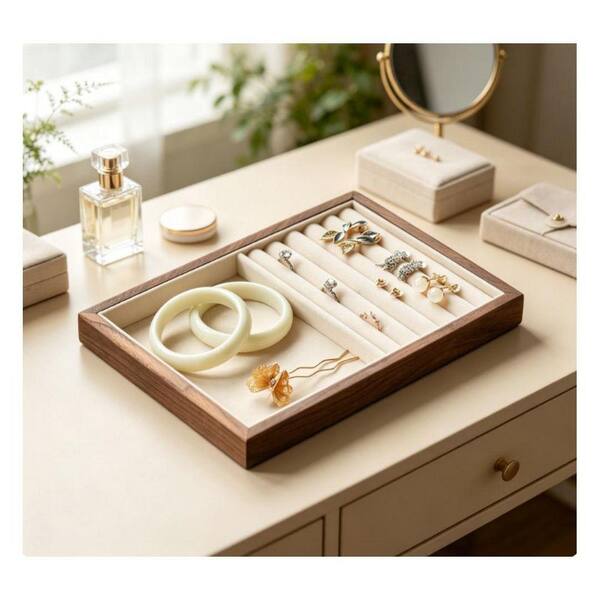 ハンビン　MD jewelry tray アクセサリー zerobaseone Black Walnut Velvet Jewelry Tray Organizer for Rings, Earrings