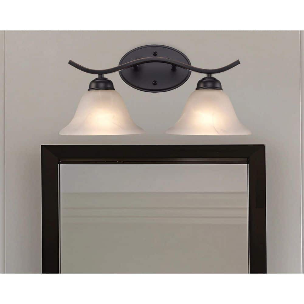 Hollyslope 17 in. 2-Light Oil Rubbed Bronze Bathroom Vanity Light Fixture with Marbleized Glass Shades price history on PriceWatchPro
