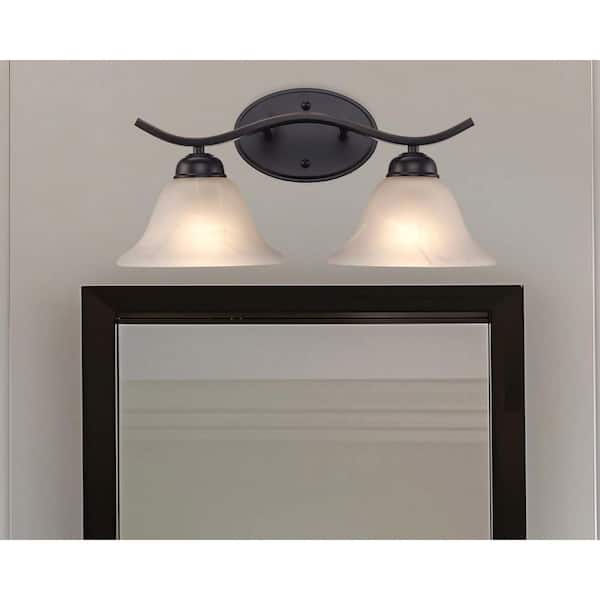 Bel Air Lighting Hollyslope 17 in. 2-Light Oil Rubbed Bronze Bathroom Vanity Light Fixture with Marbleized Glass Shades