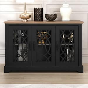 Raccon Black and Knotty Oak Wood 45.7 in. 3-Doors Sideboard with Adjustable Shelves