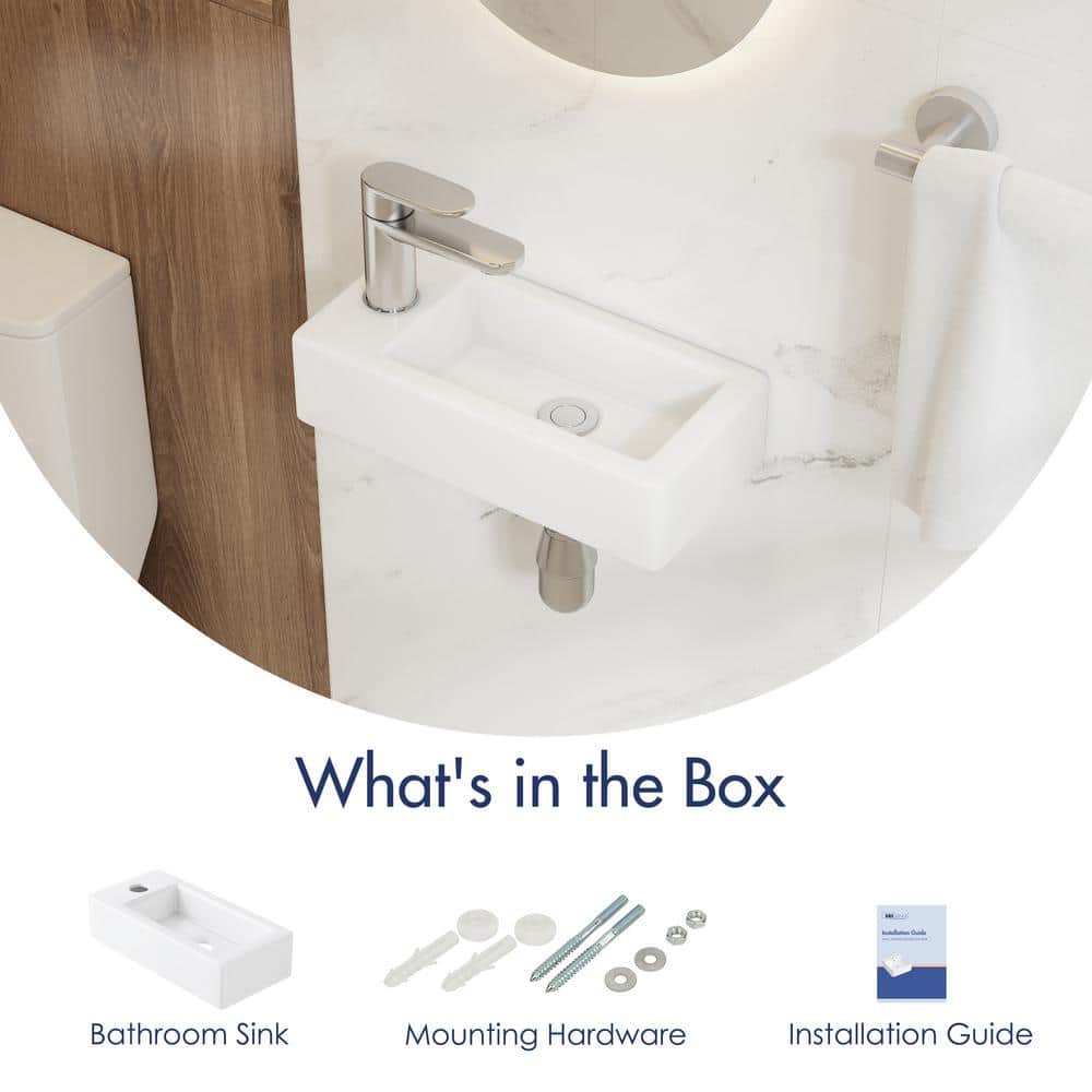 Turner 14" x 7" White Ceramic Rectangular Wall-Mount Bathroom Sink