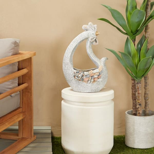 Litton Lane 13 in. Medium Gray Fiberglass Rooster Indoor Outdoor Planter with Stone Mosaic Design
