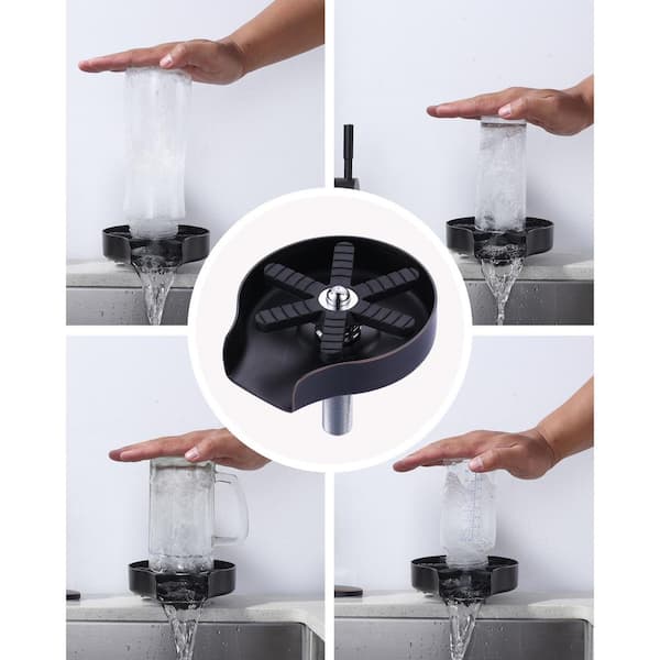 Stainless Steel Glass Rinser Cup Washer with Silicone Blade and Supply Lines for Kitchen Sinks in Oil Rubbed Bronze