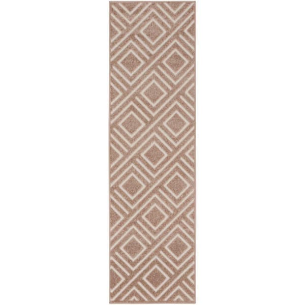 Nourison Casual Brown 2 ft. x 6 ft. Checker Contemporary Runner Area Rug