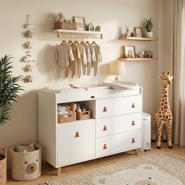 dresser with changing table Amish Traditional Solid Wood for Bedroom tested mounting hardware Homsee 4-Drawer Brown Kids Low