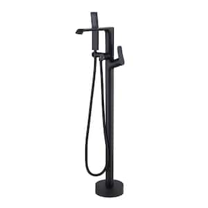 Single-Handle Freestanding Floor Mount Tub Faucet Bathtub Filler with Hand Shower in Matte Black