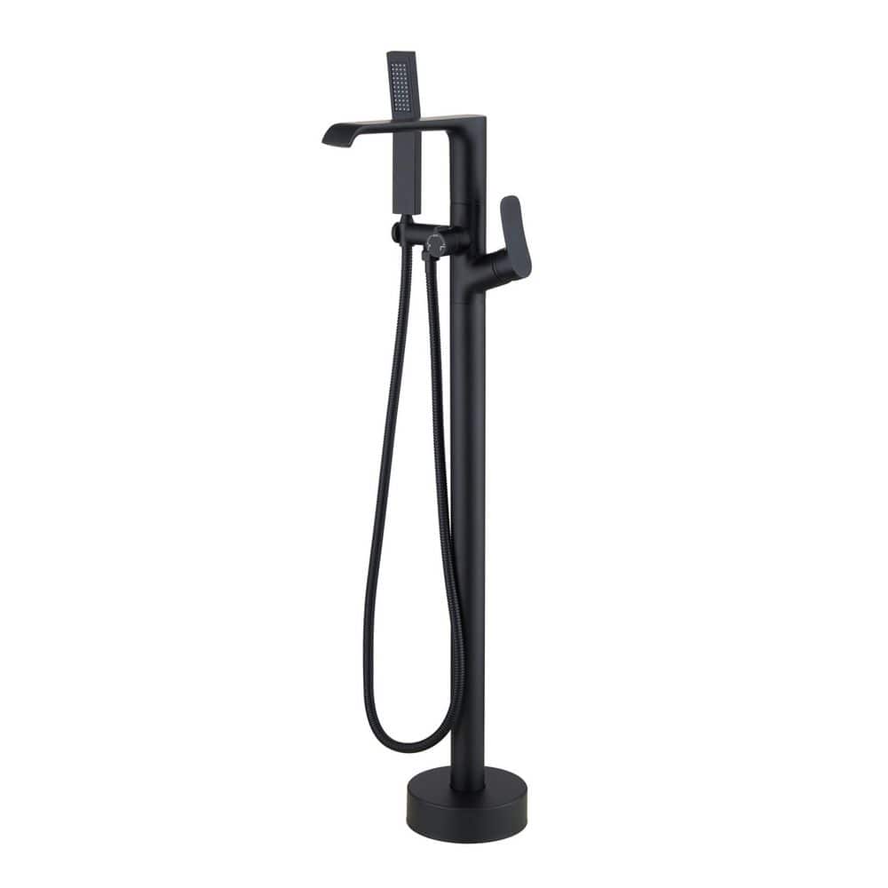 ELLO&ALLO Single-Handle Freestanding Floor Mount Tub Faucet Bathtub Filler with Hand Shower in Matte Black