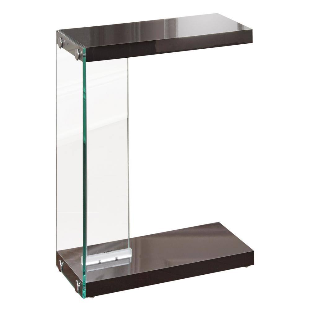 Elaina Black Glass and Wood Rectangular End Table