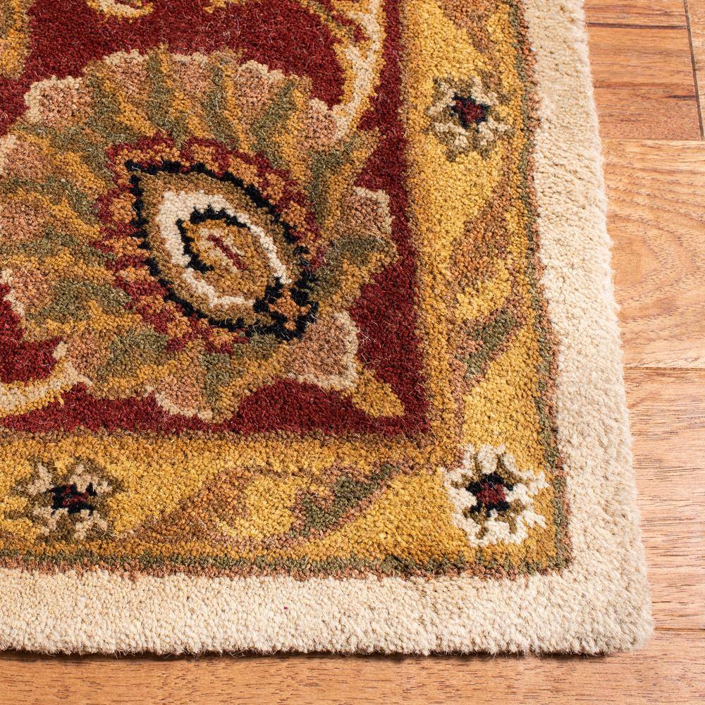 Ivory and Red Hand-Tufted Wool Rectangular Area Rug 5'x8'