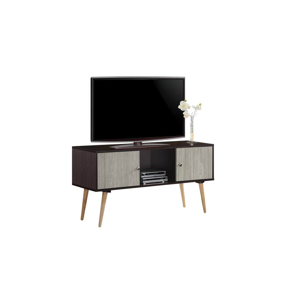Retro Chocolate Wooden TV Stand with Open Shelf and Storage
