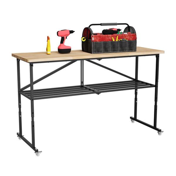Metal Outdoor Dining Table, Portable Wood-Top Utility Table w