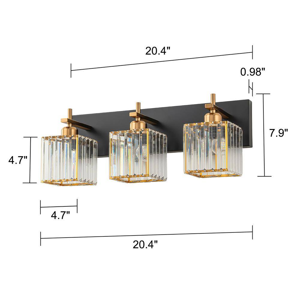 20.5" Black and Gold Metal Vanity Light with Crystal Shades