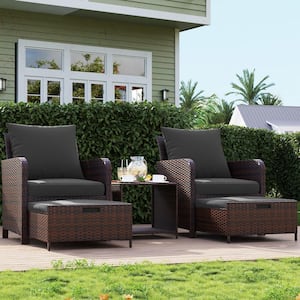 5-Piece Wicker Patio Conversation Set with Gray Cushions