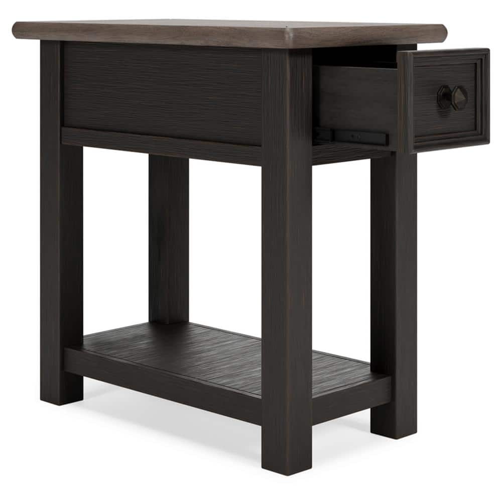 Modern Tyler Creek 14'' Chairside End Table with USB Ports, Black/Brown