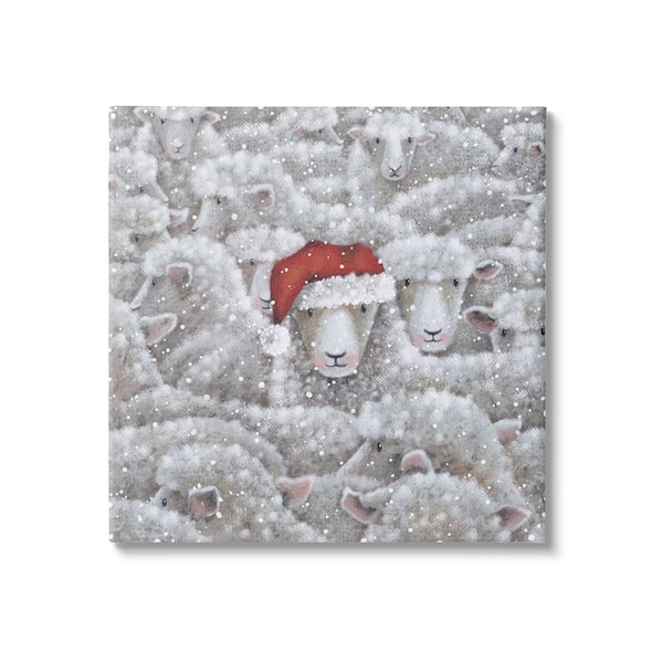 Stupell Industries Sheep with Santa Hat byNicola Mason 1 Piece Unframed Graphic Print Animal Poster Art Print 24 in. x 24 in.