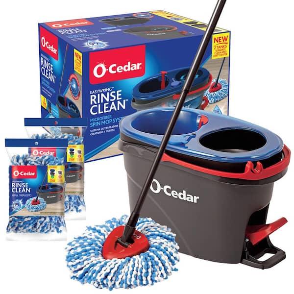 O-Cedar EasyWring RinseClean Microfiber Spin Mop with 2-Tank Bucket System and 2 Extra Mop Head Refills