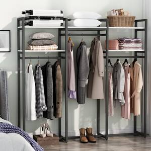 Carmalita White 75 in. FreeStanding Closet Organizer, Industrial 3 Rod Garment Rack with 2-Tier Storage Shelf