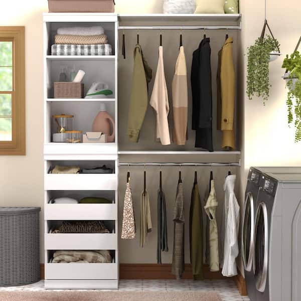 Modular Storage 47.38 in. to 57.4 in. W White Reach-In Tower Wall Mount 5-Shelf Wood Closet System