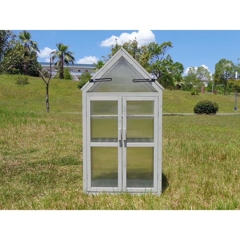 52.3" Gray Cedar and Metal Outdoor Mini Greenhouse