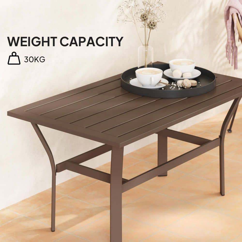 Brown Metal All-Weather Outdoor Coffee Table with Slatted Top