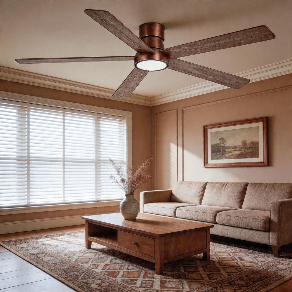 60 in. Indoor Color Changing Reversible Rustic Brown Flush Mount Standard Ceiling Fan with Light,DC Motor,Remote Control price history on PriceWatchPro