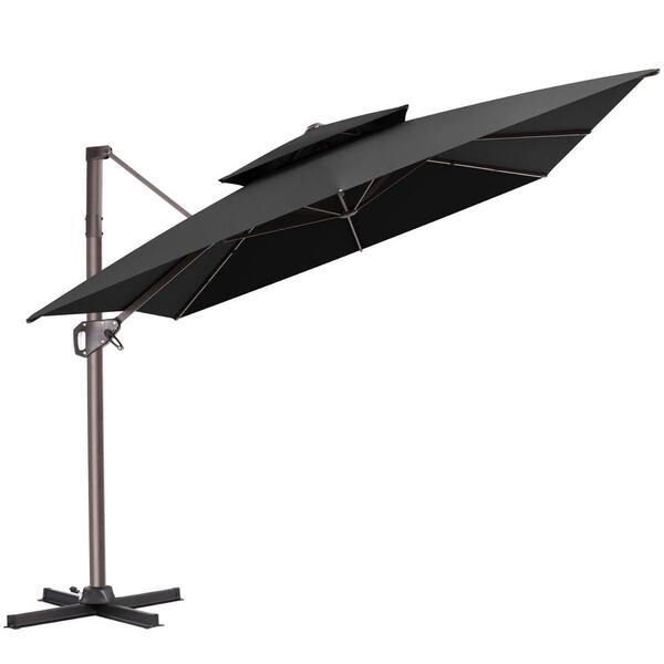 Crestlive Products 11 ft. x 9 ft. Swivel 360° Rotation Double-Top Cantilever Tilt Patio Umbrella in Black