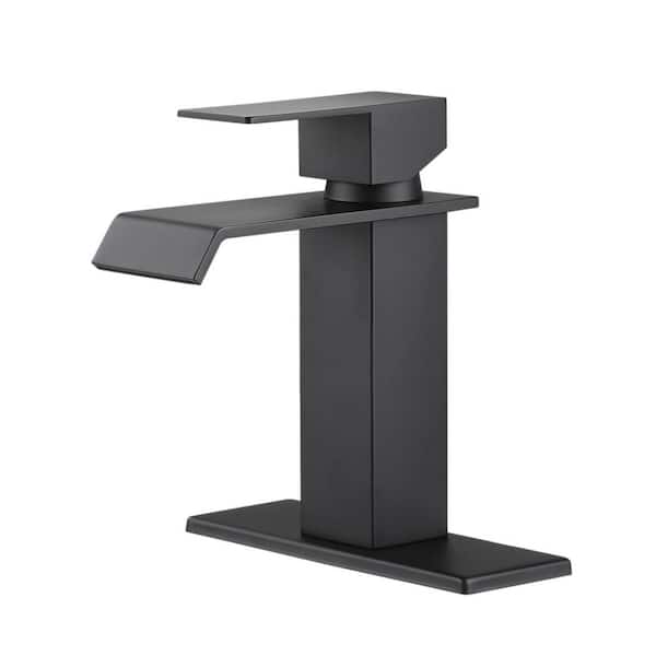 Satico Single Handle Bathroom Faucet with Deckplate and Waterfall Spout in Matte Black (1-Pack ）