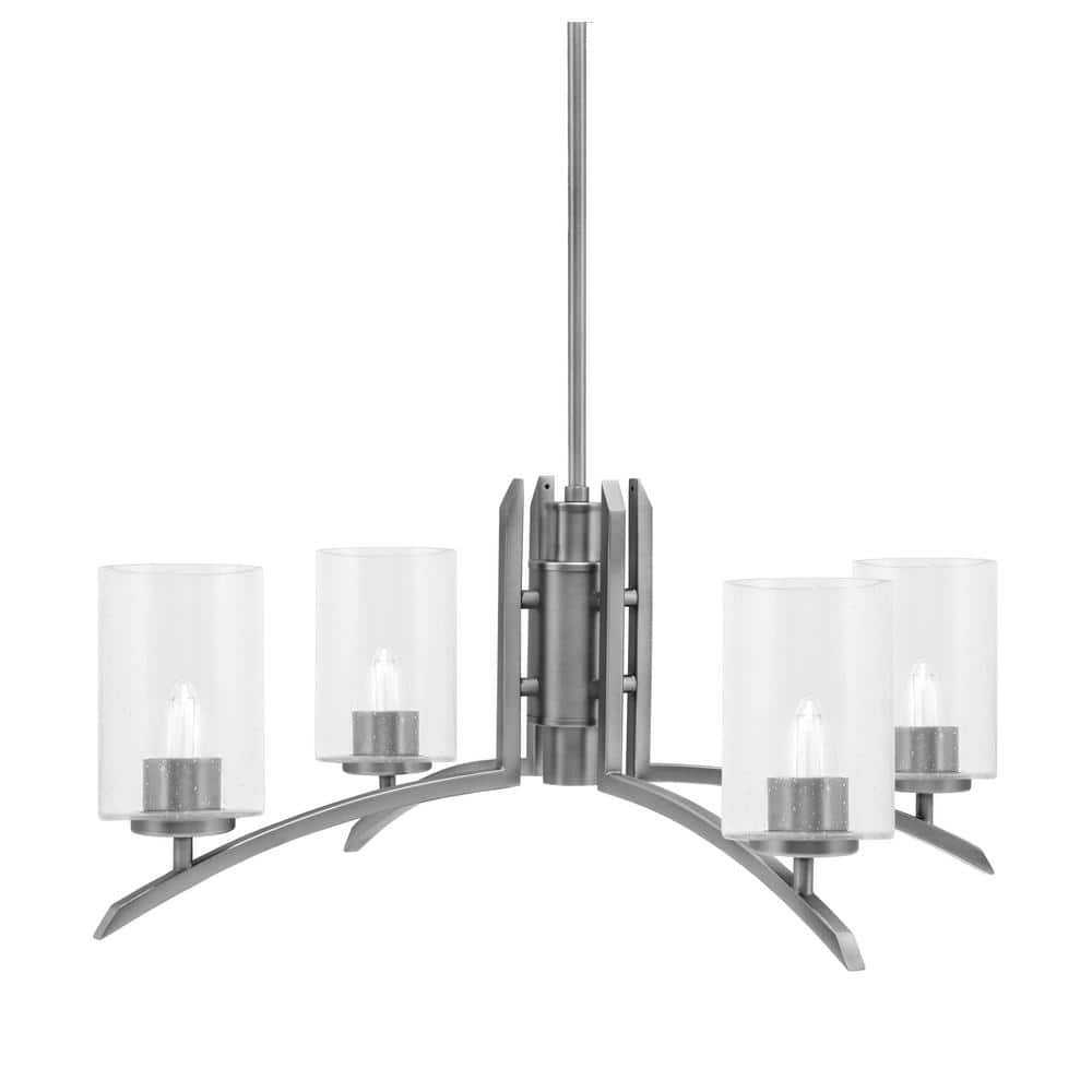 Siena 26 in. 4-Light Graphite Chandelier with 4 in. Clear Bubble Glass Shad