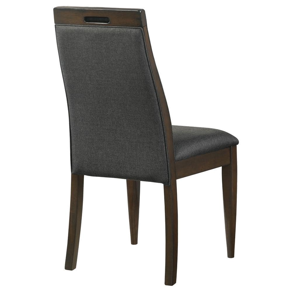 Gray Upholstered High Back Side Chair with Walnut Frame