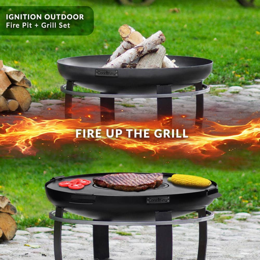 Viking 32" Black Steel Fire Pit with Grill Plate