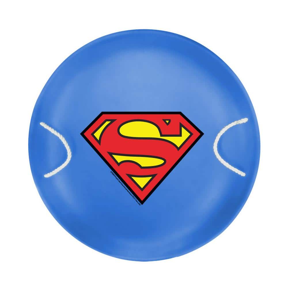 26 in. Blue Heavy-Duty Superman Plastic Saucer Sled with Rope Handles
