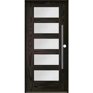 Modern Faux Pivot 36 in. x 80 in. 5 Lite Left-Hand/Inswing Satin Glass Baby Grand Stain Fiberglass Prehung Front Door